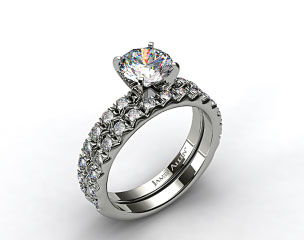 18k White Gold 0.32ct French Cut Pave Engagement Ring & .34ct French Cut Pave Wedding Ring